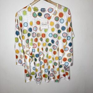New Et Lois Colorful Polka Dot Circle Shirt 3/4 Sleeve Womens Medium Lagenlook